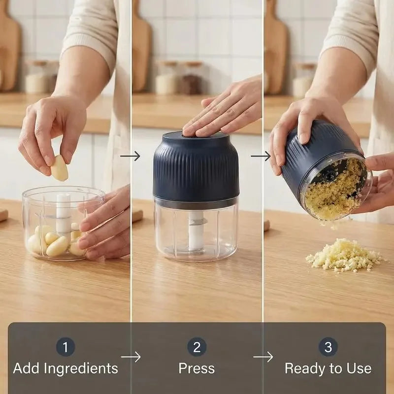 Electric Garlic Chopper Cordless With Four Sharp Blades 300ML