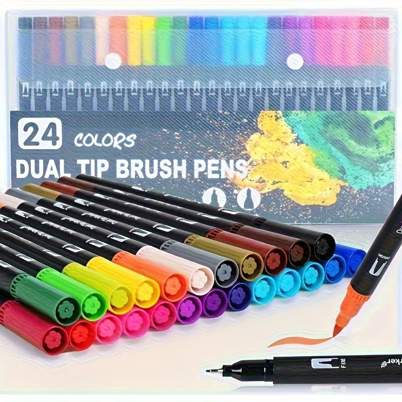 Vibrant DoubleEnded Watercolor Markers Art Set for Drawing and Crafts
