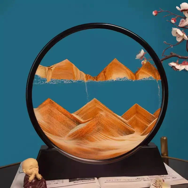 3D Moving Sand Art Round Glass Sandscape Hourglass Gift Decor