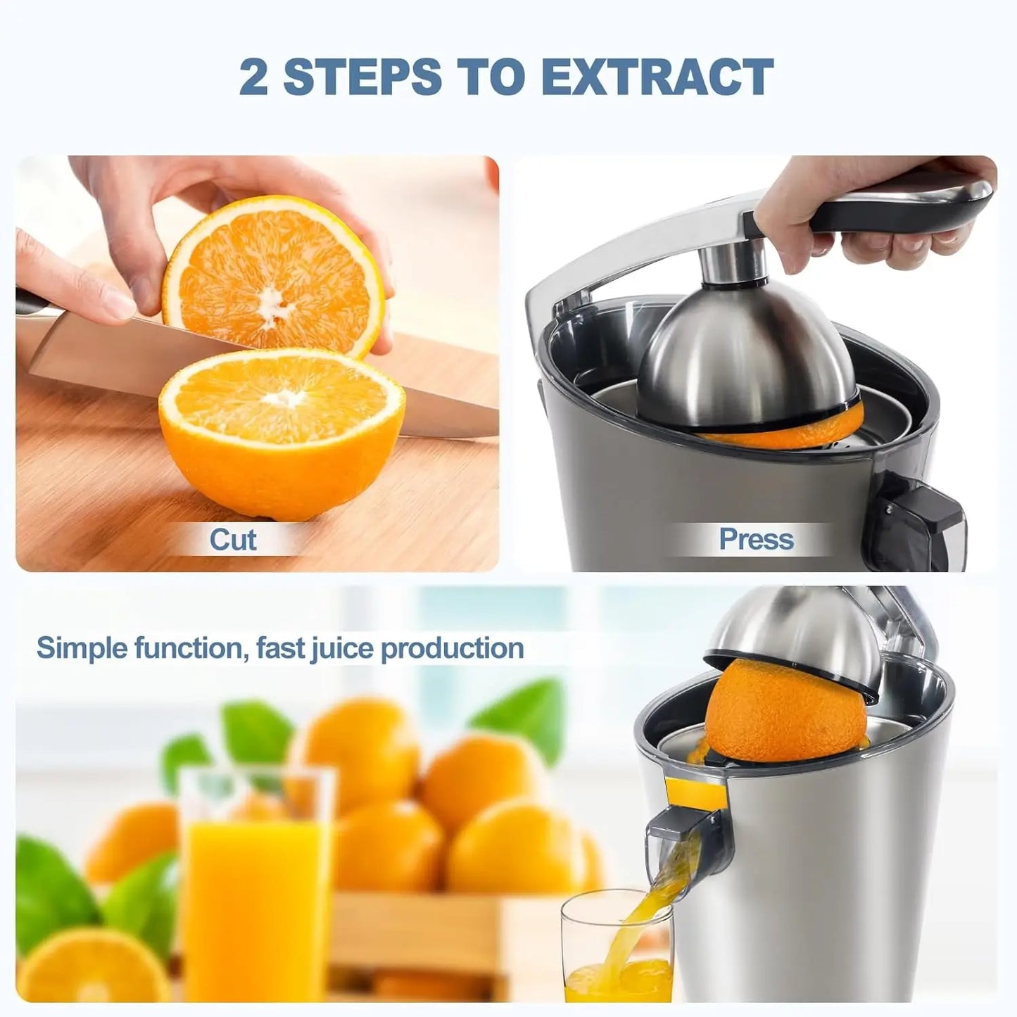 Electric Citrus Juicer Automatic Orange Lemon Squeezer One Touch Operation