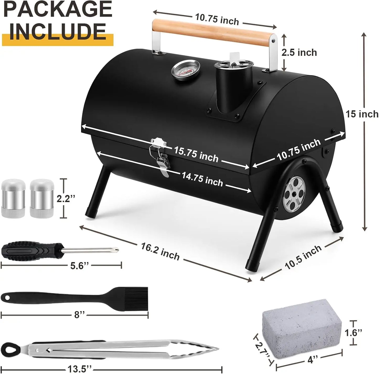 Portable Charcoal Grill Set Tabletop BBQ With Thermometer Chimney