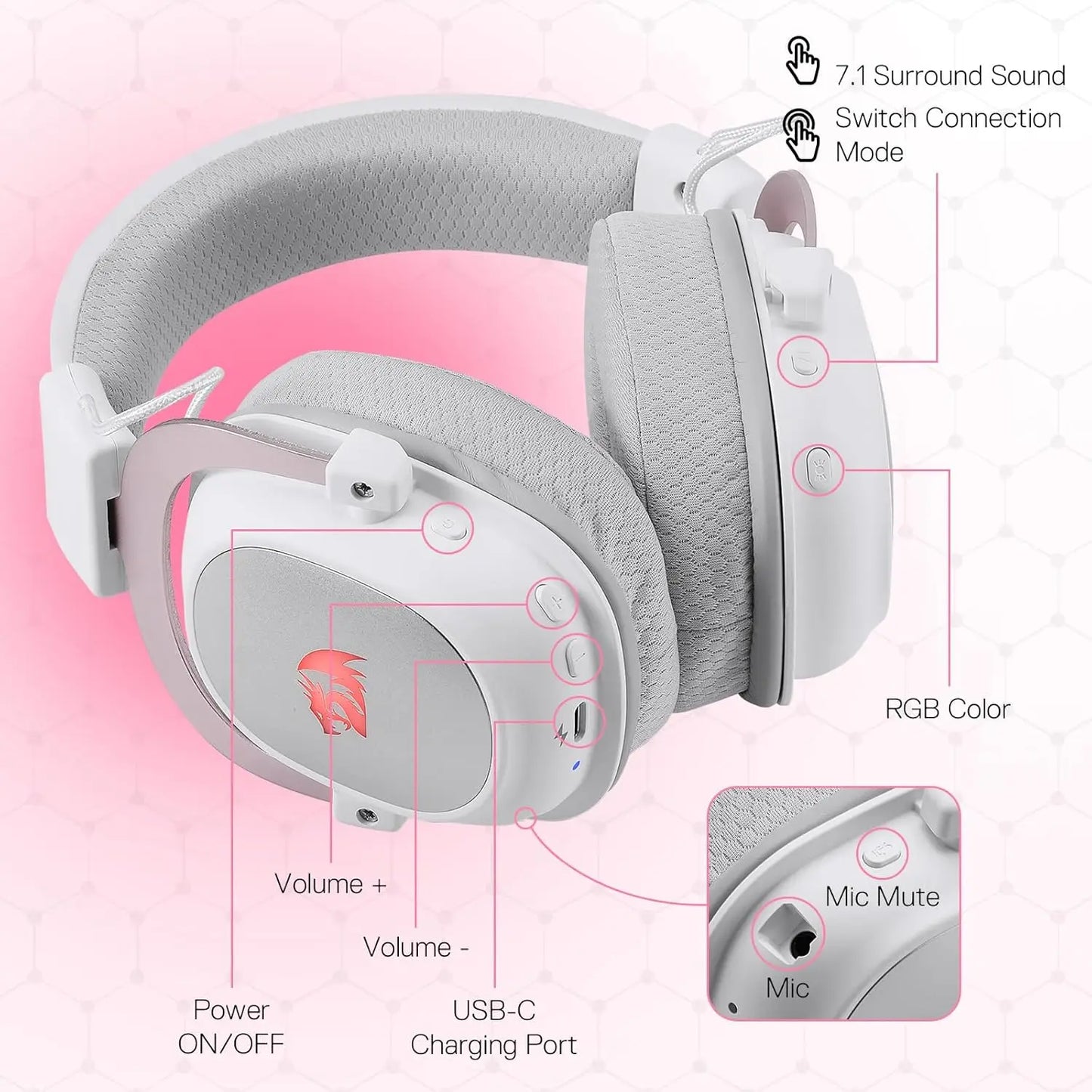 Redragon H510 Pro 7 1 Surround Sound Gaming Headset With 53mm Drivers