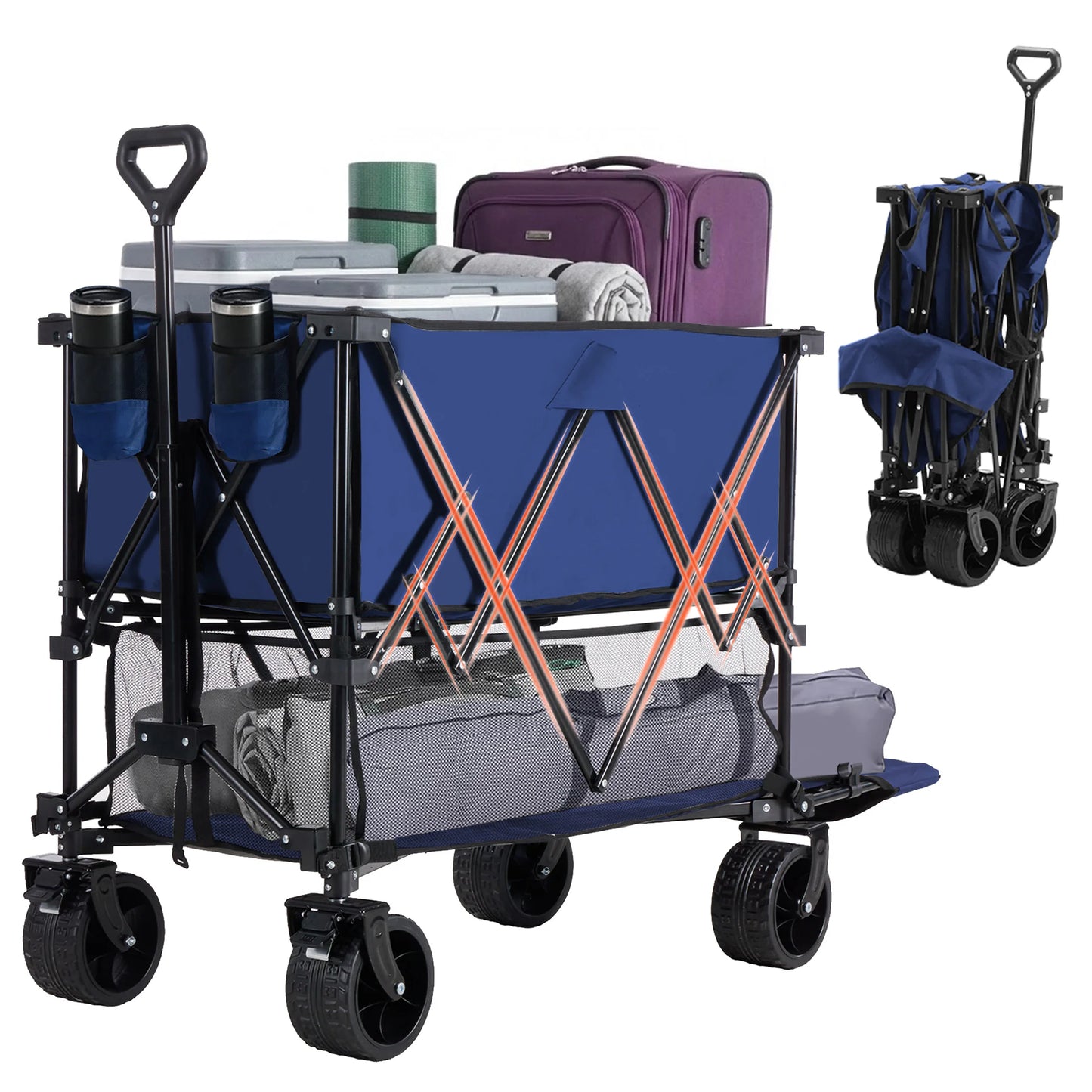 JHK Outdoor Double Decker Wagons Cart 440 Pound Capacity Garden Camping