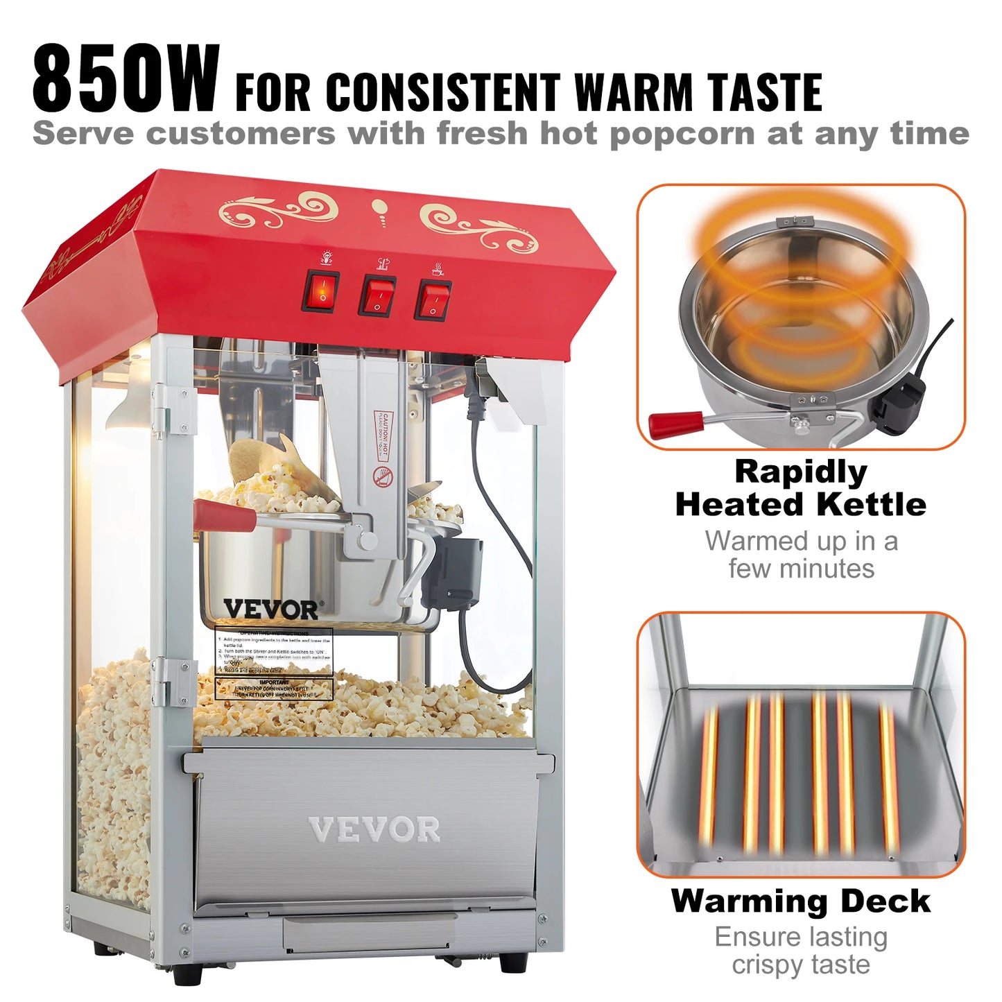 SucceBuy Commercial Electric Popcorn Maker 500W 110V