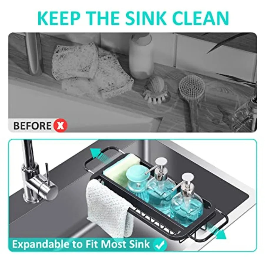 Expandable Sink Caddy Over The Sink Organizer Dish Towel Bar Stainless Steel