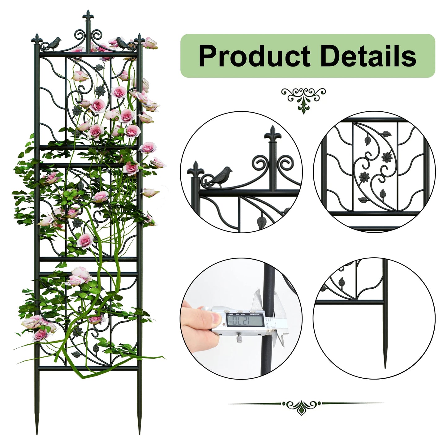 Metal Garden Trellis Bird Leaf Grid Panel Fence 2 Pack