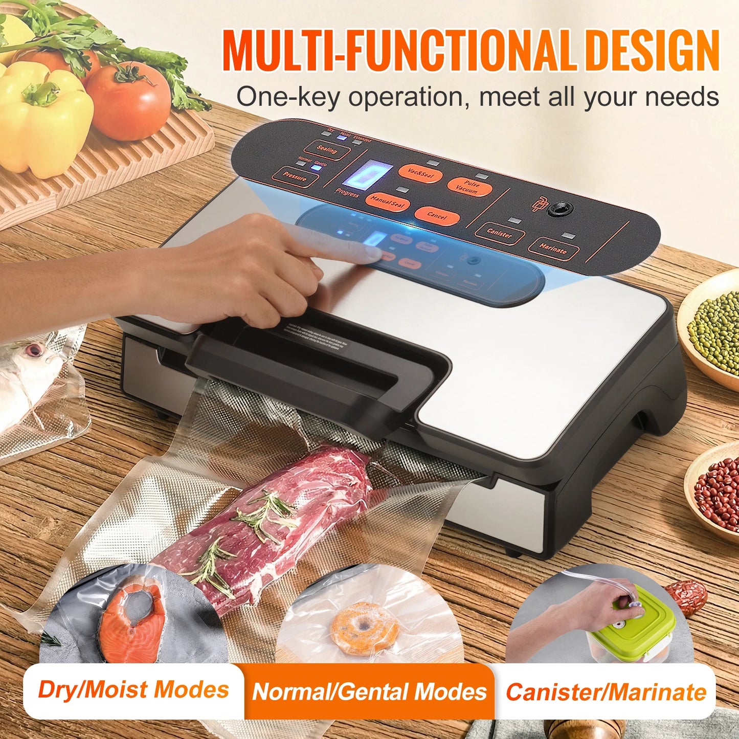 SucceBuy Vacuum Sealer Machine 90Kpa 130W For Fresh Food Storage