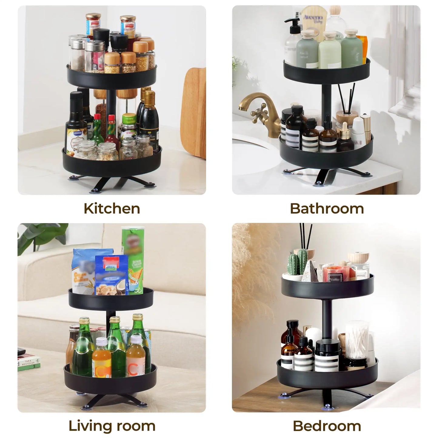 Two Tier Rotating Spice Rack Organizer for Kitchen Counter