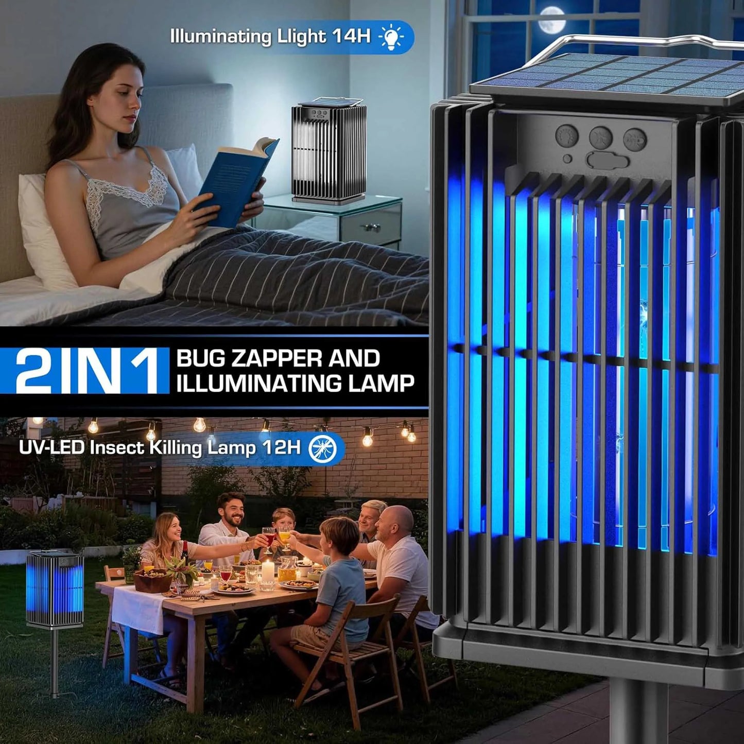 Solar Outdoor Mosquito Zapper Cordless Waterproof With Ground Bracket