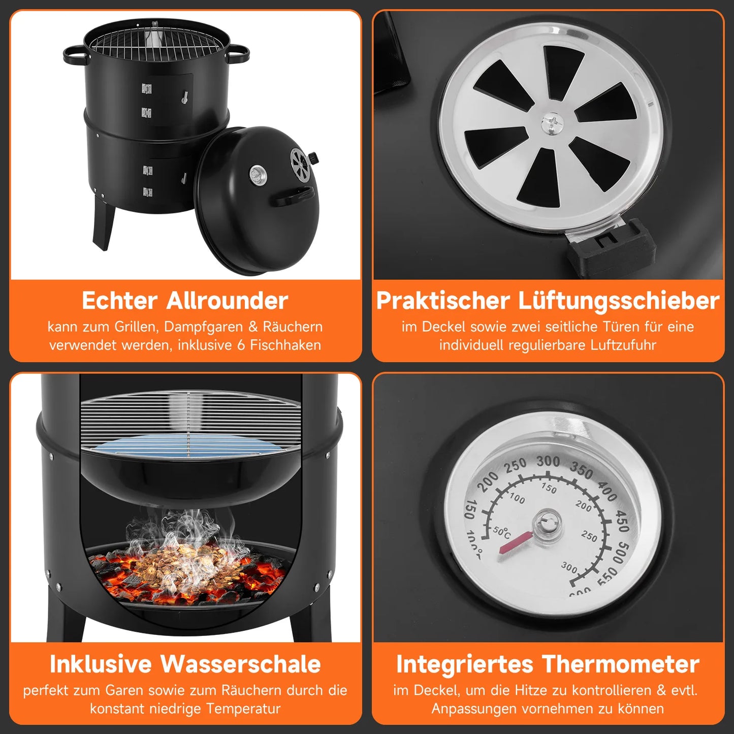 Three In One Smoked Grill Vertical Portable Smoker For Camping