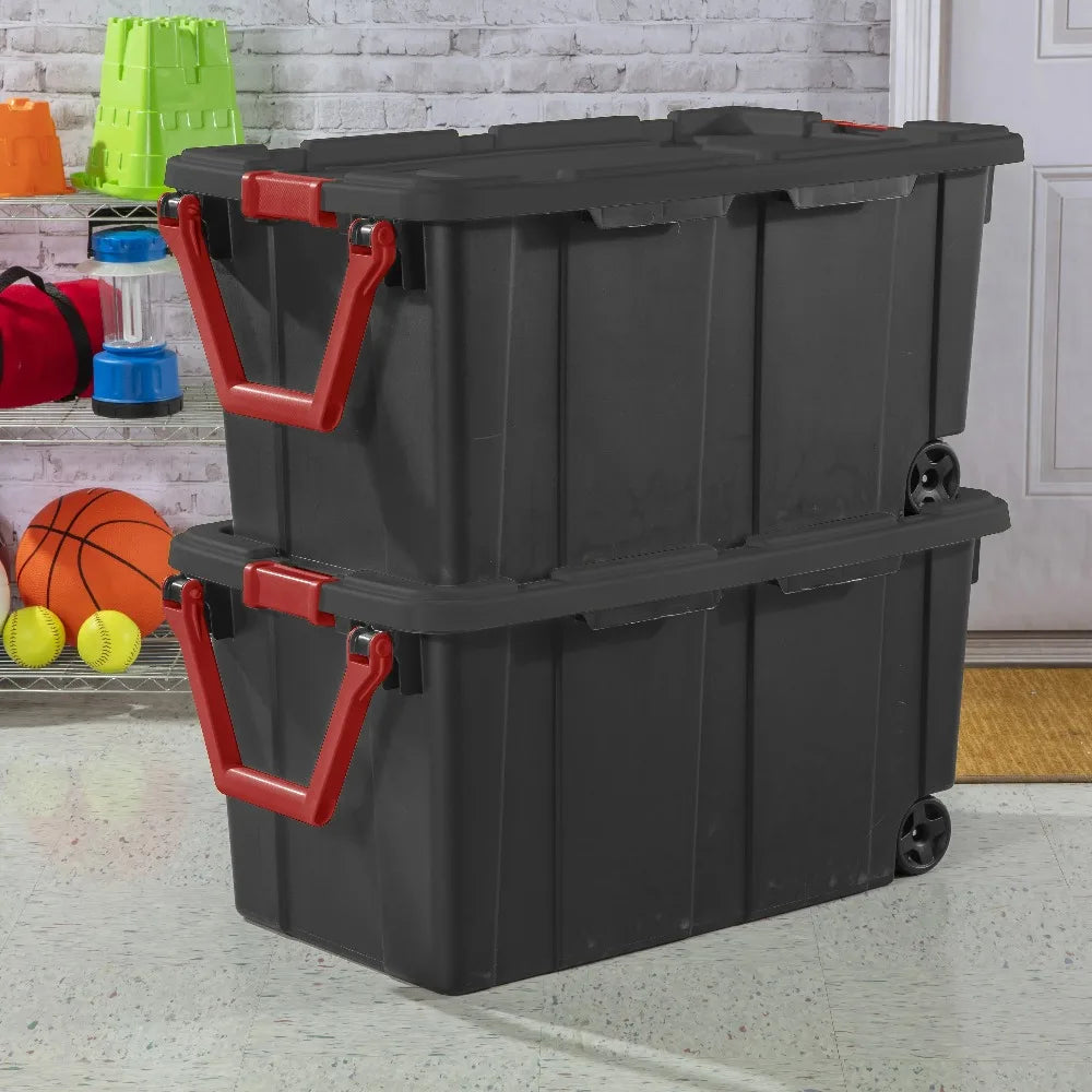 Sterilite Industrial Wheeled Plastic Storage Bin With Handle for Garages
