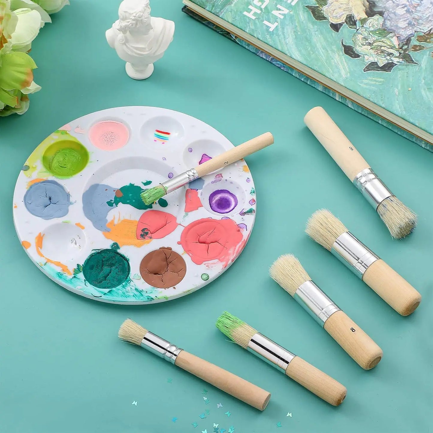 Wooden Stencil Brush Set For Acrylic Oil And Watercolor
