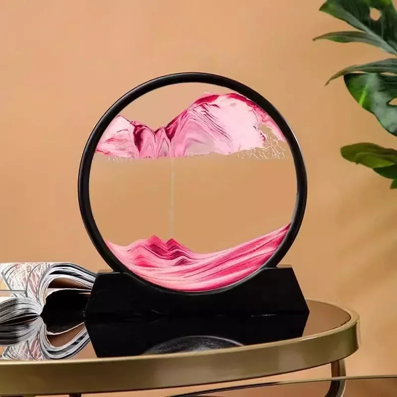3D Moving Sand Art Round Glass Sandscape Hourglass Gift Decor