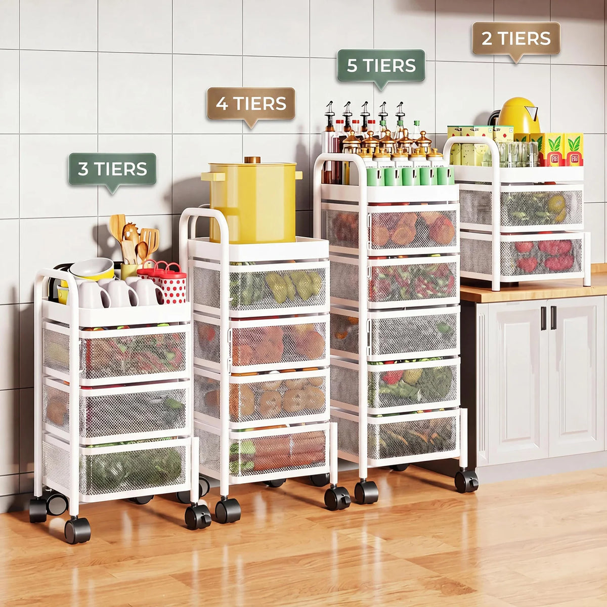 HiMISS Rotating Steel Storage Cart With Wheels Kitchen Organizer