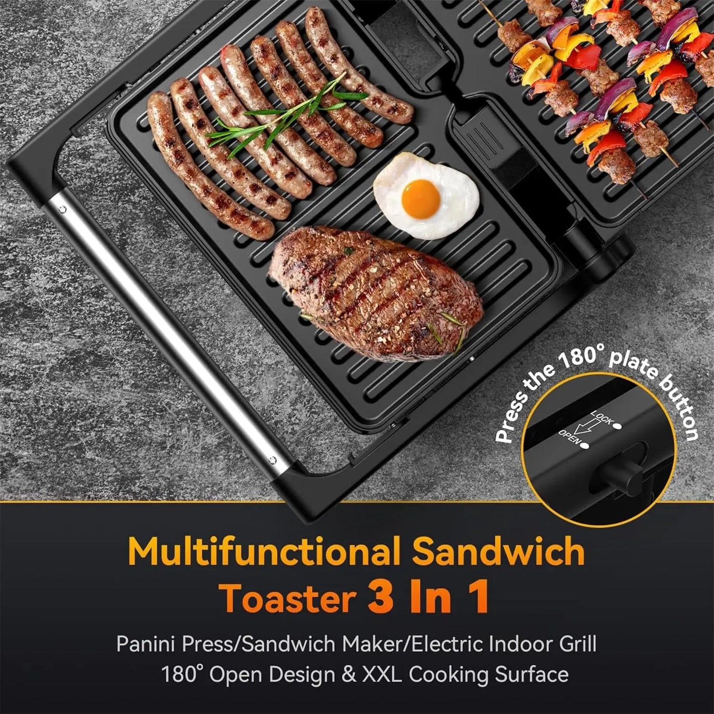 OSTBA 1200W Electric Panini Grill With Interchangeable Plates