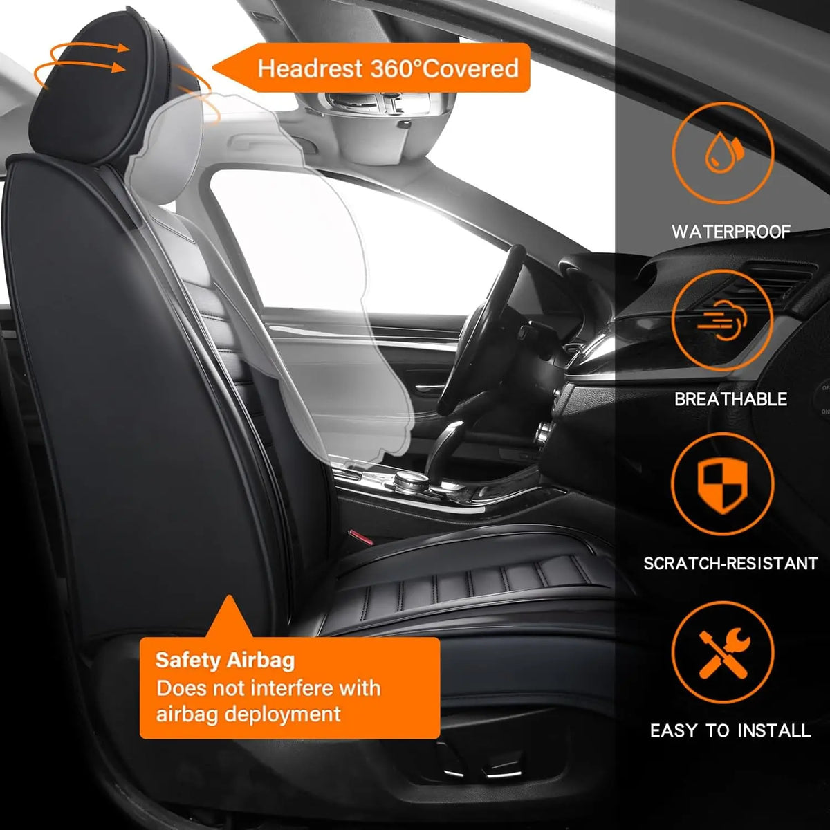 Universal Fit PU Leather Car Seat Covers For Front And Rear Bench