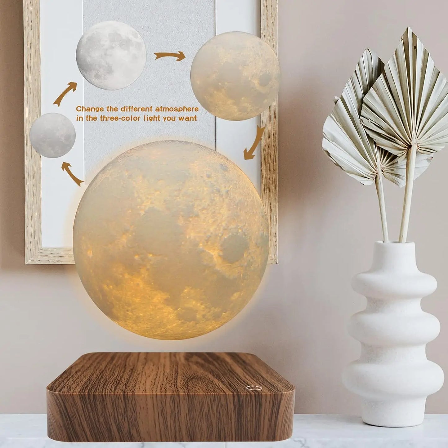 Mexllex Magnetic Floating Moon Lamp With Wooden Base LED Temperatures