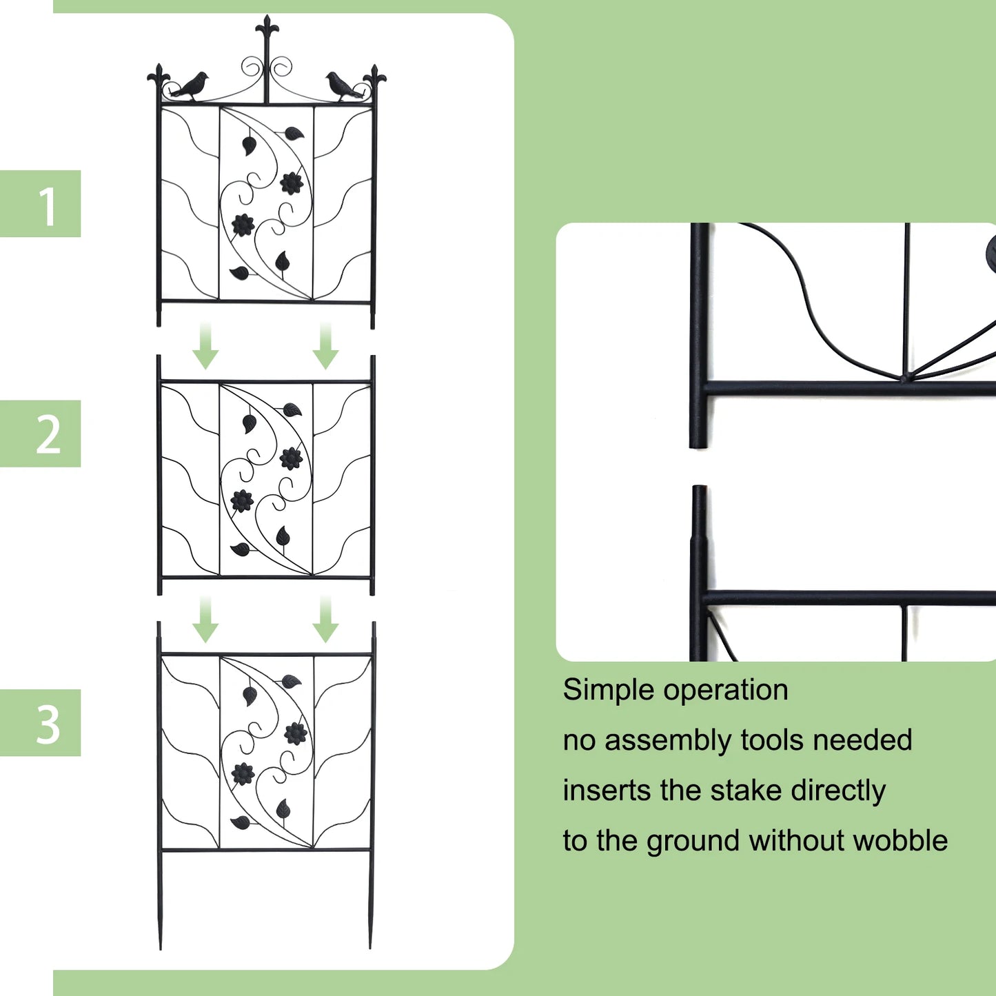 Metal Garden Trellis Bird Leaf Grid Panel Fence 2 Pack