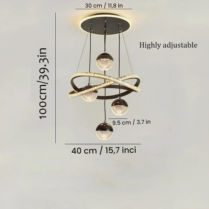 Modern LED Pendant Light With Four Spherical Heads Remote Control