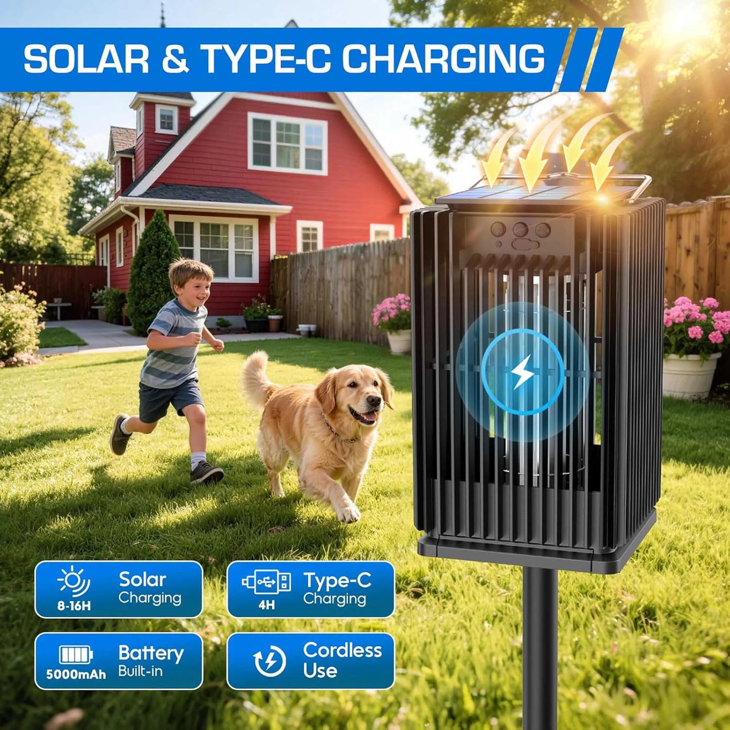 Solar Outdoor Mosquito Zapper Cordless Waterproof With Ground Bracket