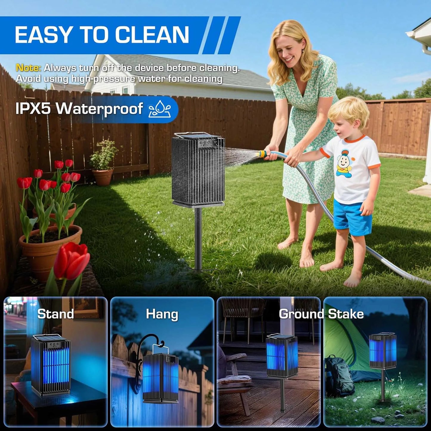 Solar Outdoor Mosquito Zapper Cordless Waterproof With Ground Bracket