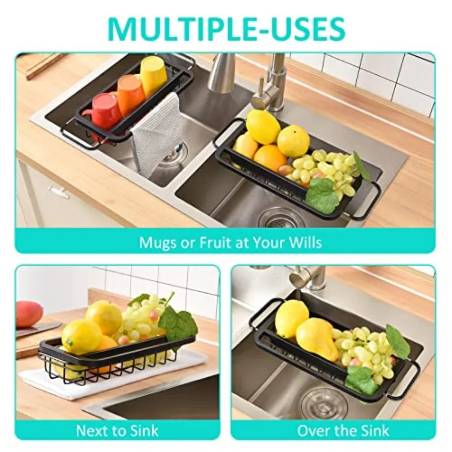 Expandable Sink Caddy Over The Sink Organizer Dish Towel Bar Stainless Steel