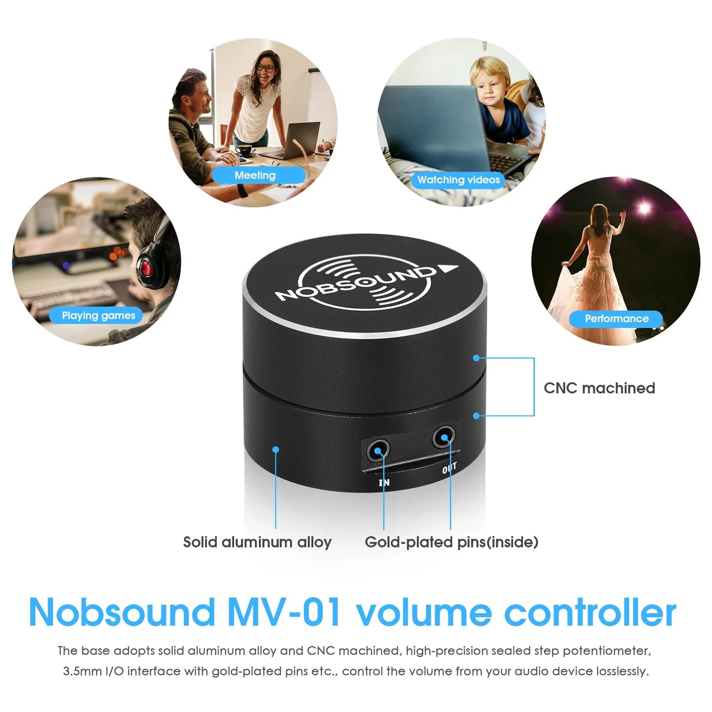 Nobsound Mini 3.5mm Volume Controller Knob Speaker Audio 3.5mm I/O Desktop Adjuster BOX for PC / Amplifier / Active Speakers