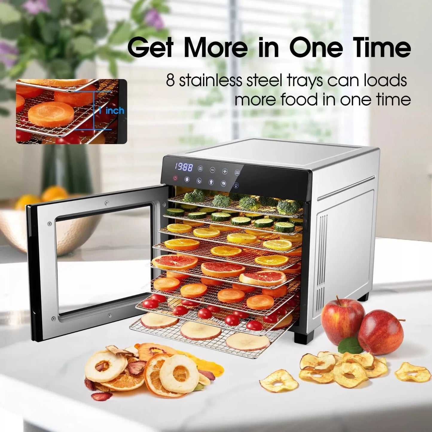 SNDOAS 8 Tray Stainless Steel Food Dehydrator 600W Digital Timer