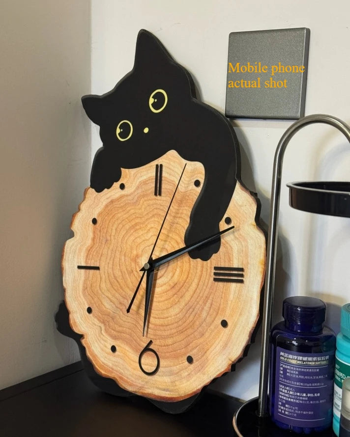 Cartoon Cat Wall Clock With Swing Tail Quartz Mute Design