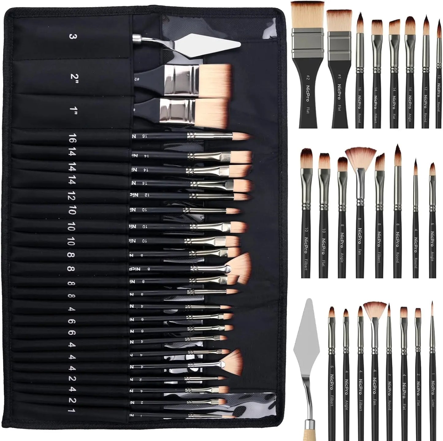 26 Piece Paint Brush Set With Palette Knife Acrylic Oil