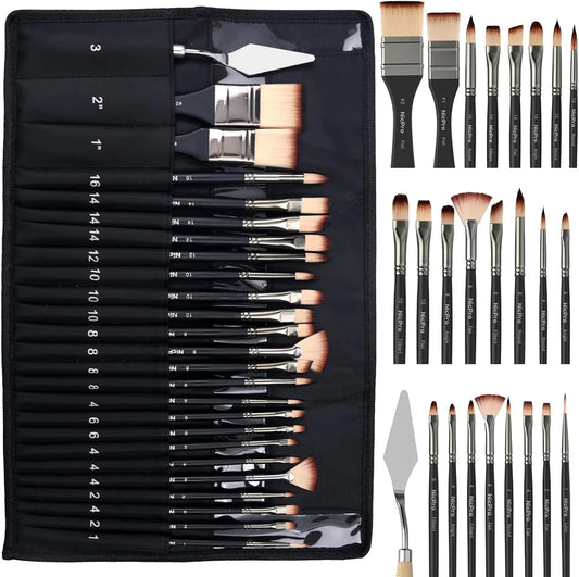26 Piece Paint Brush Set With Palette Knife Acrylic Oil