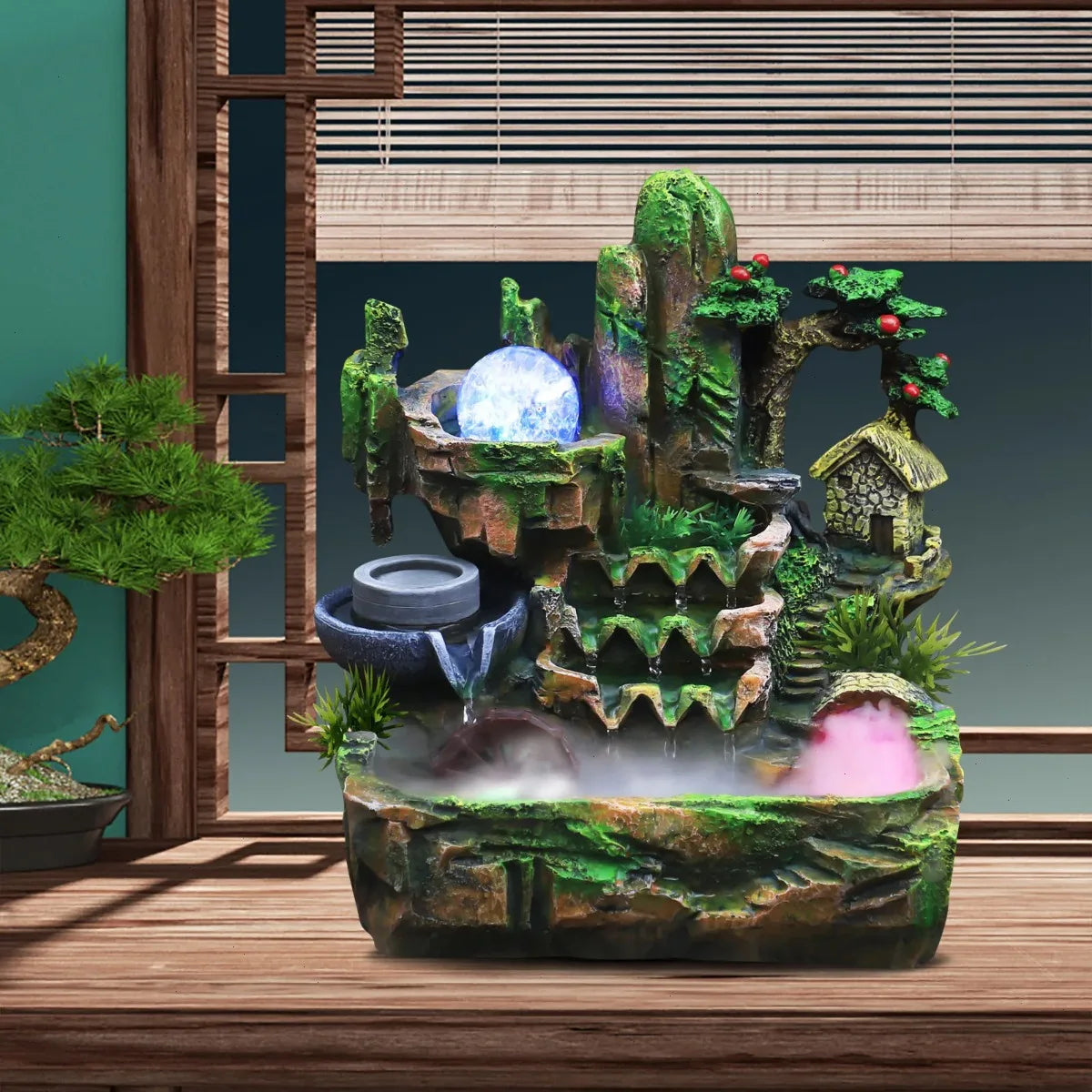 Bymaocar Rockery Indoor Fountain With LED Lamp And Atomization Effect