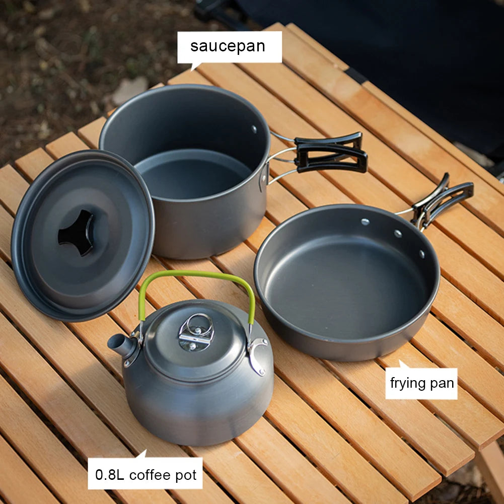 APWIKOGER 3-Piece Camping Cookware Set Portable Pot Pan Kettle