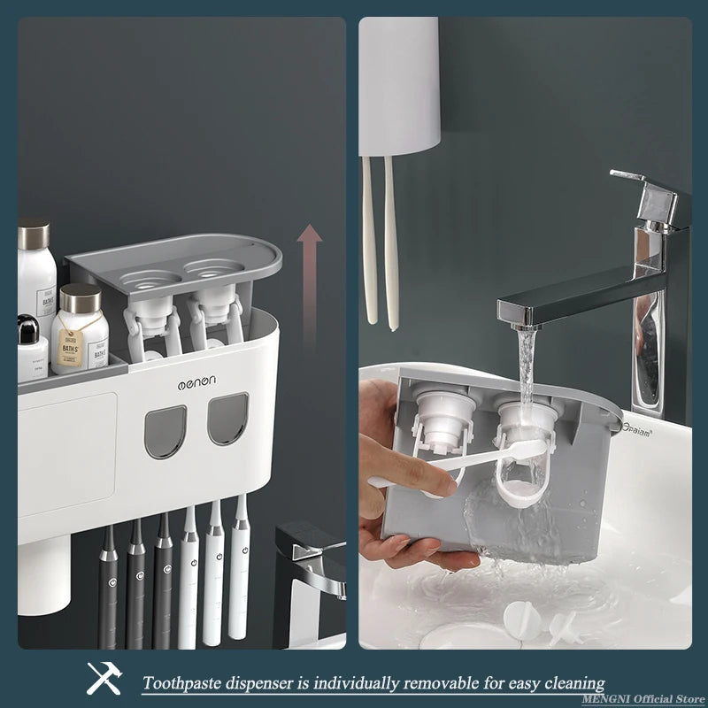 MENGNI Magnetic Inverted Toothbrush Holder Wall Mount Toothpaste Squeezer
