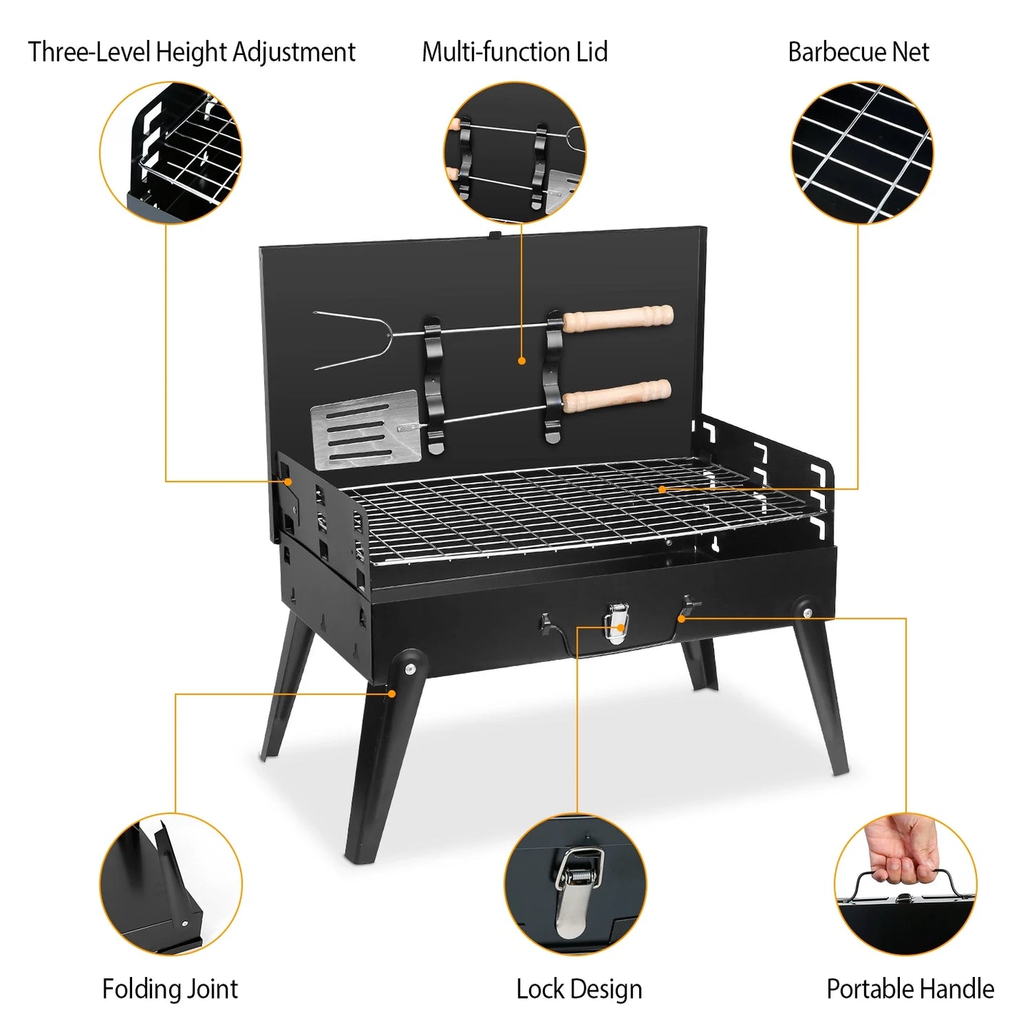 Portable Charcoal Grill Foldable Suitcase For Outdoor Camping