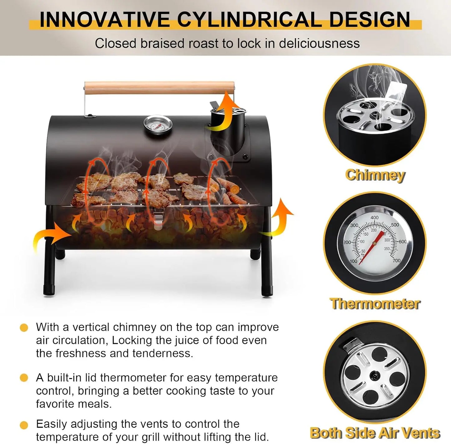 Portable Charcoal Grill Set Tabletop BBQ With Thermometer Chimney