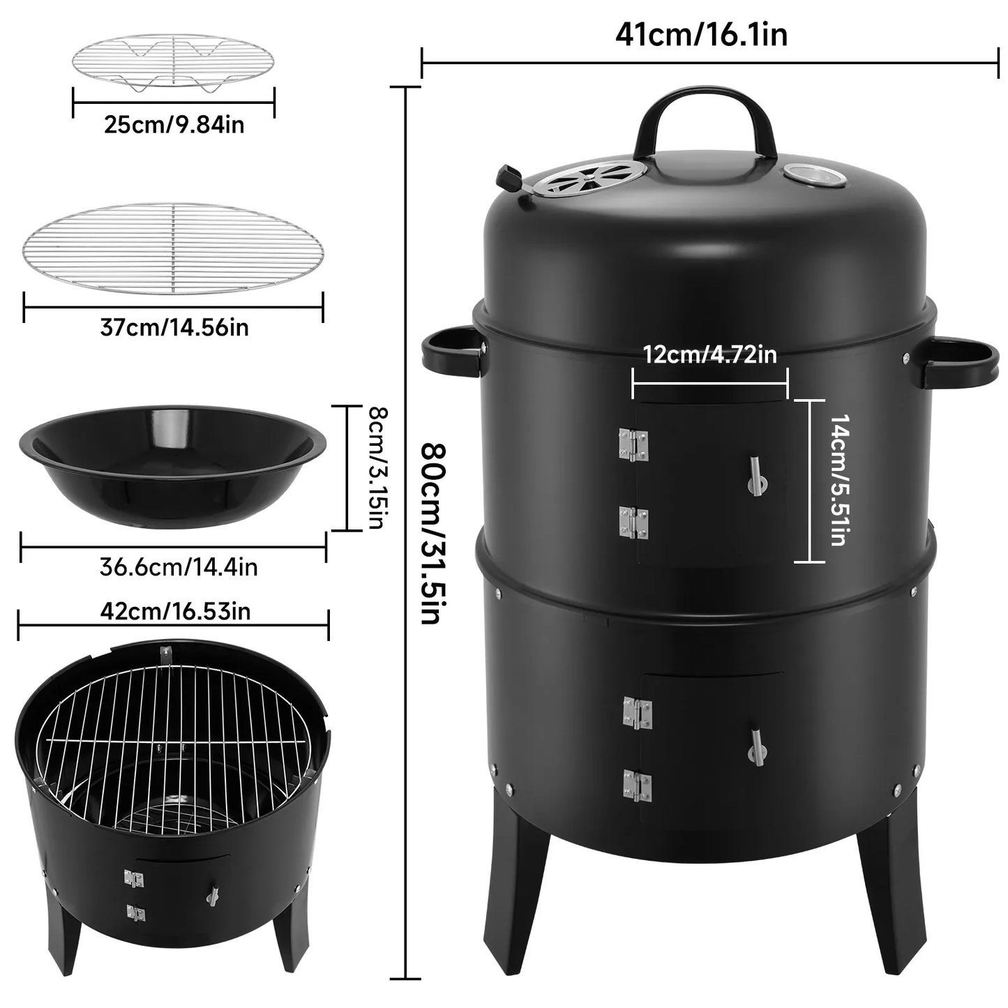 Three In One Smoked Grill Vertical Portable Smoker For Camping