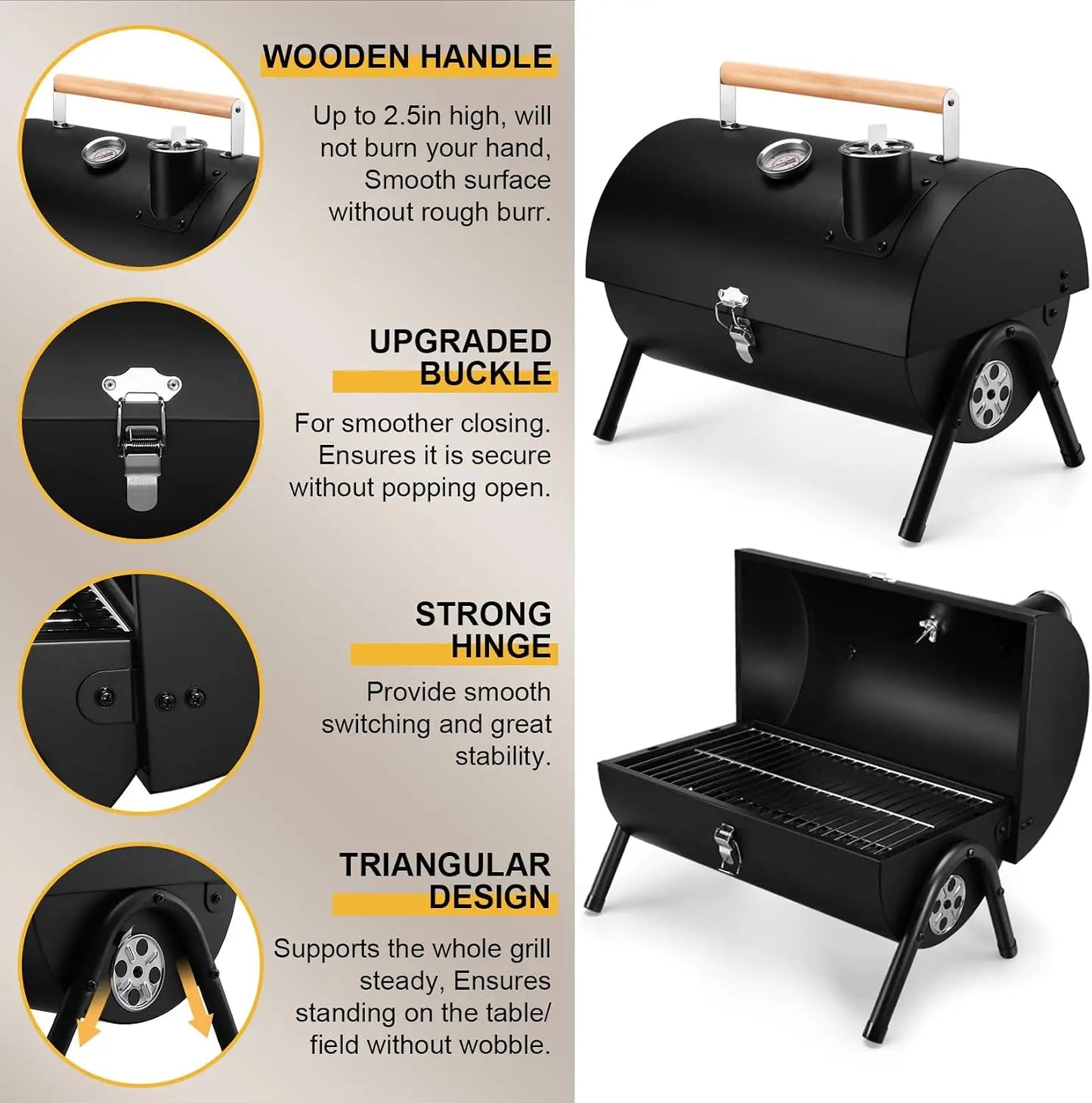 Portable Charcoal Grill Set Tabletop BBQ With Thermometer Chimney