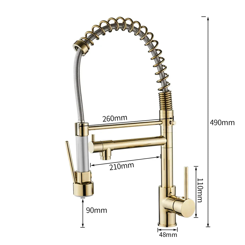 Gold Kitchen Faucets Gold Torneira Para Cozinha Faucet for Kitchen Sink Single Pull Out Spring Spout Mixers Hot Cold Water Tap